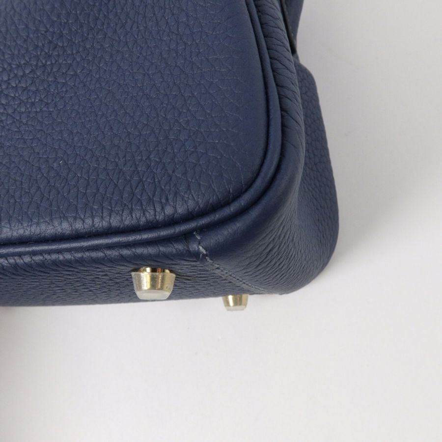 HERMES Clemence皮革Mini Lindy手挽肩背兩用袋Blue De Prusse-11