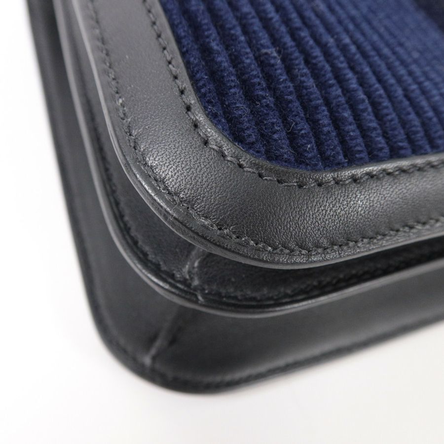 HERMES Velvet-Corduroy/Swif皮革Constance 24肩背袋Bleu Marine/Noir-12