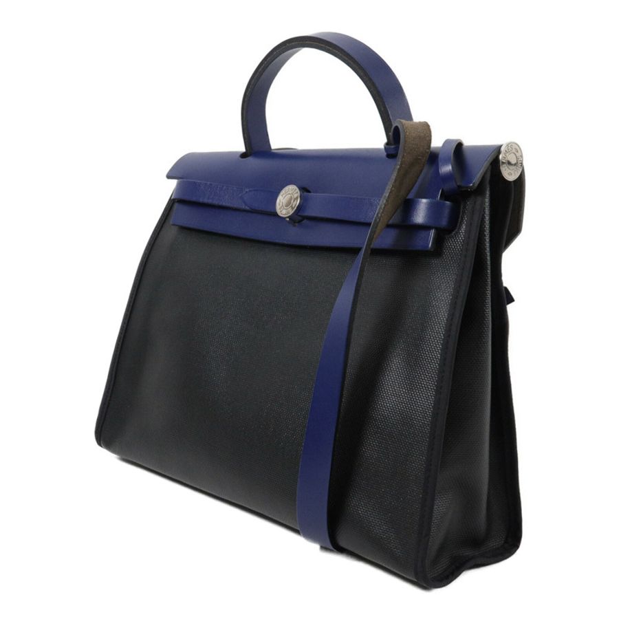 HERMES 帆布Herbag PM手挽肩背兩用袋Noir/Bleu Saphrie-2