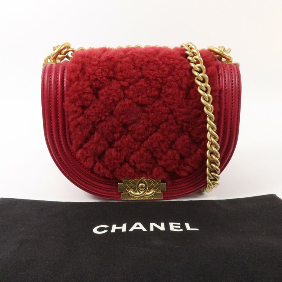 CHANEL 羊毛/牛皮皮革Boy Messenger Bag鏈帶肩背袋-9