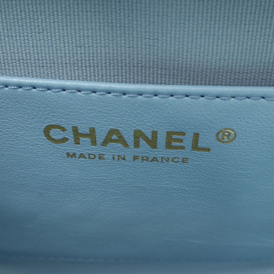CHANEL 香奈兒 心型 肩背包 水藍色 羊皮 銀釦 AS3191 AS3191-3