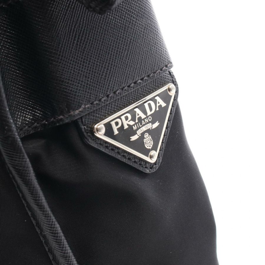 PRADA 三角形標誌斜背單肩包,尼龍皮革材質,黑色,二手-4