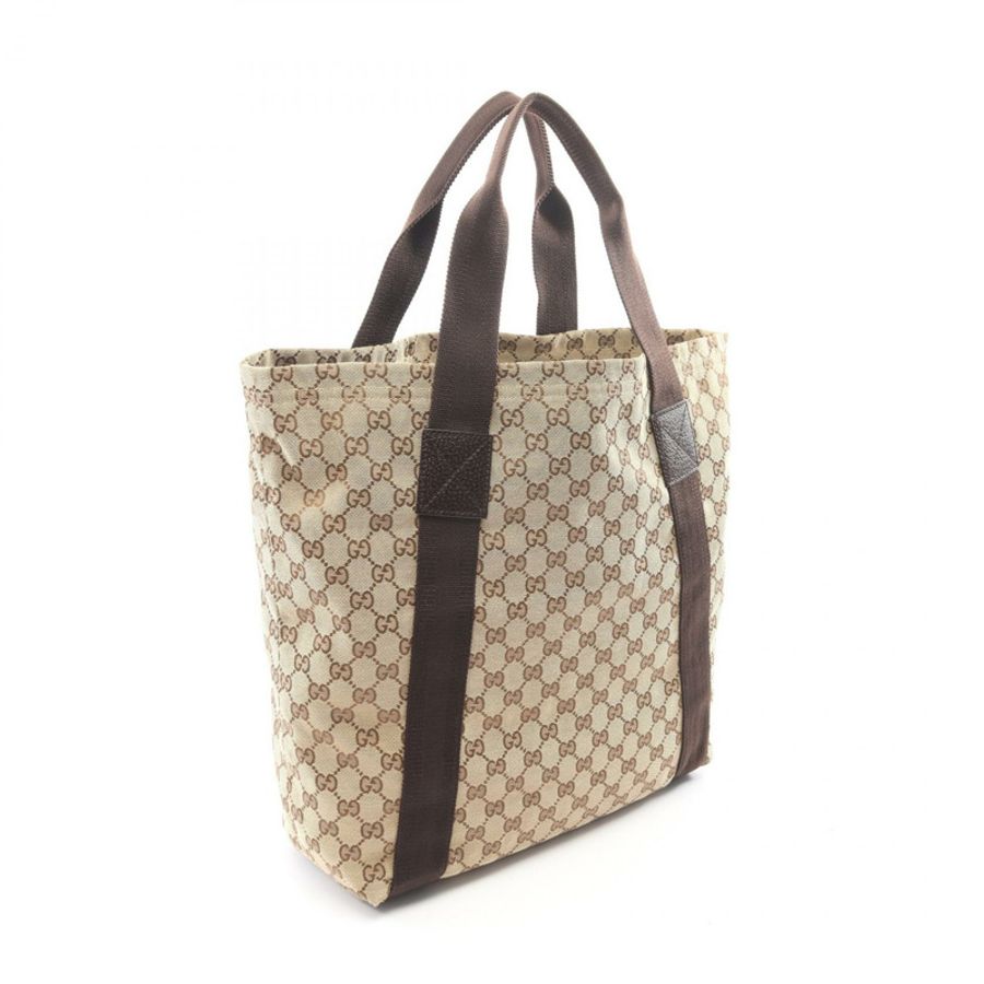 GUCCI GG帆布手提包 189669 皮革 米色 棕色 二手 女士-1