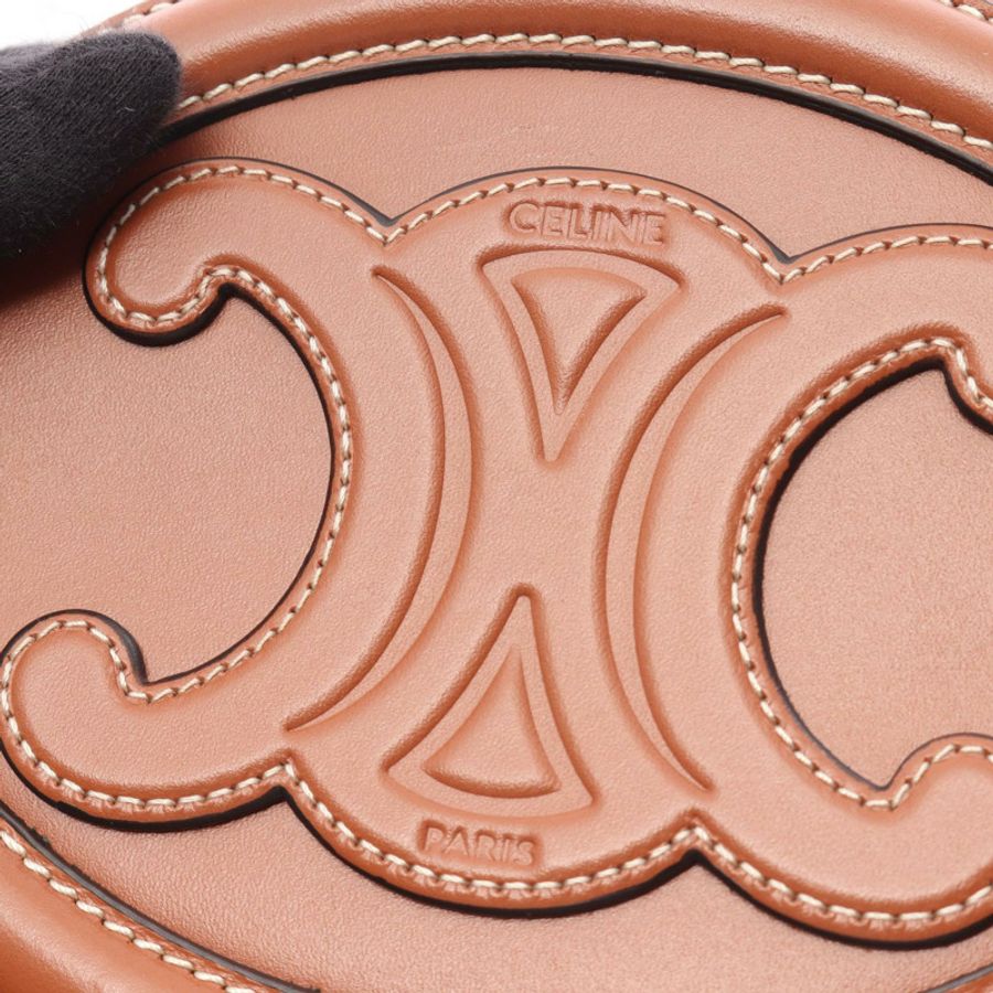 CELINE Triomphe 橢圓形手提包 Cuir 皮革斜背包單肩包 10I703DPQ 棕色-4