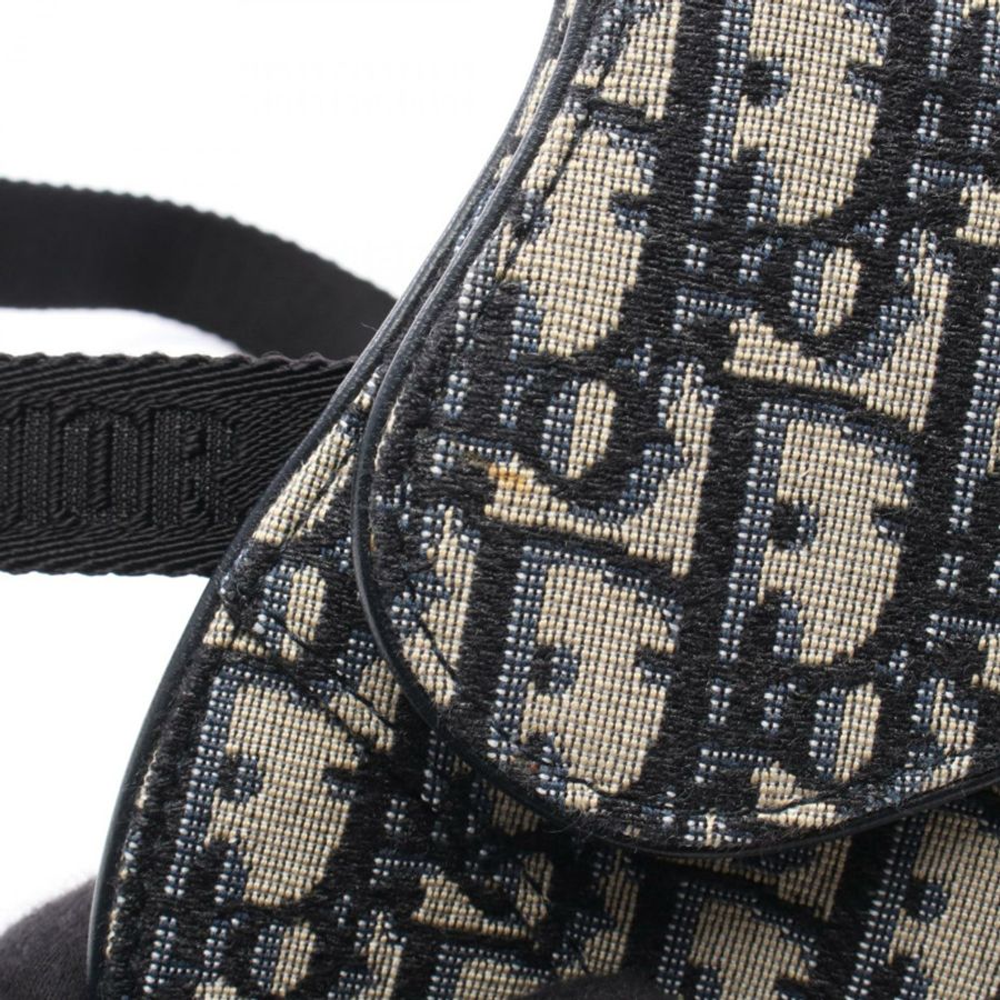 Christian Dior SADDLE Oblique 腰包帆布皮革海軍藍米色二手-5