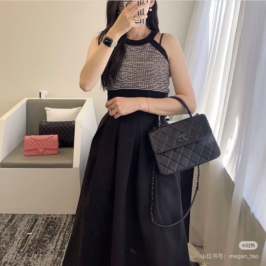 Chanel soblack手柄 TrendyCC小號 芯片款 全黑 羊皮 25*17*6 9新 配件盒 塵袋-0