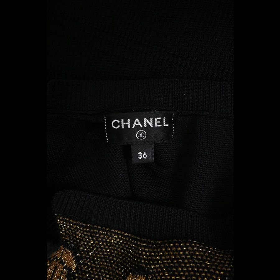Chanel 19年埃及系列黑金针织真丝七分袖上衣外套-1
