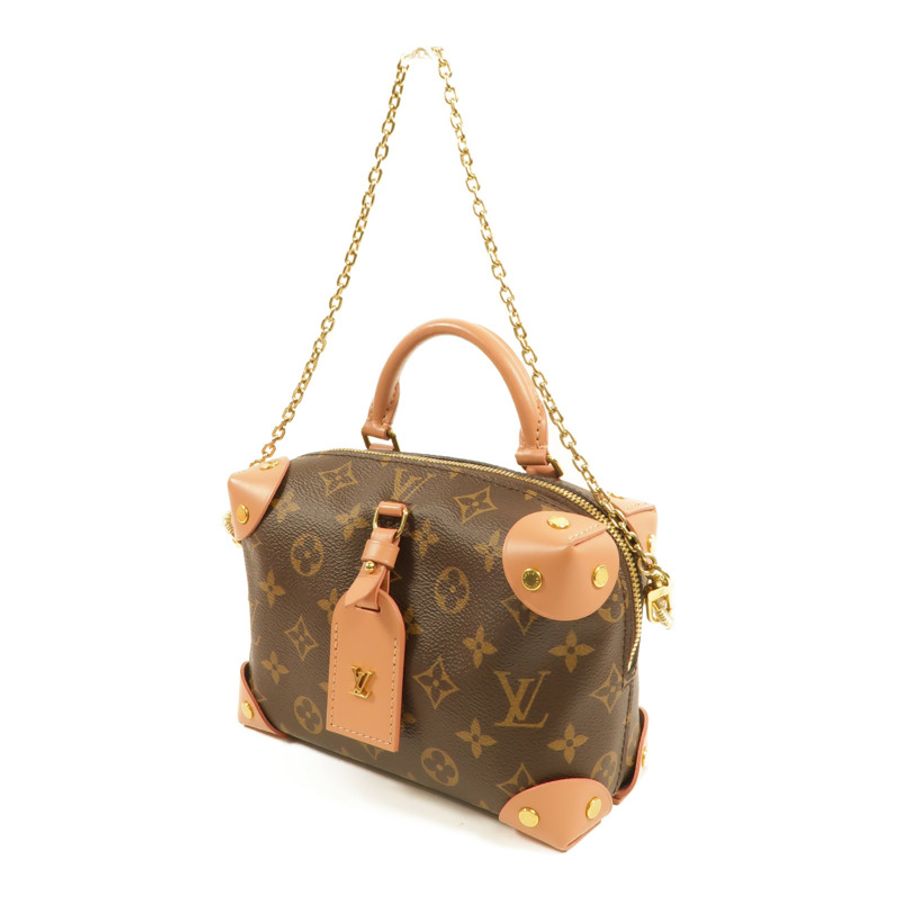 LOUIS VUITTON Monogram Petite Malle Souple金扣手挽肩背兩用袋棕色/粉紅色-2