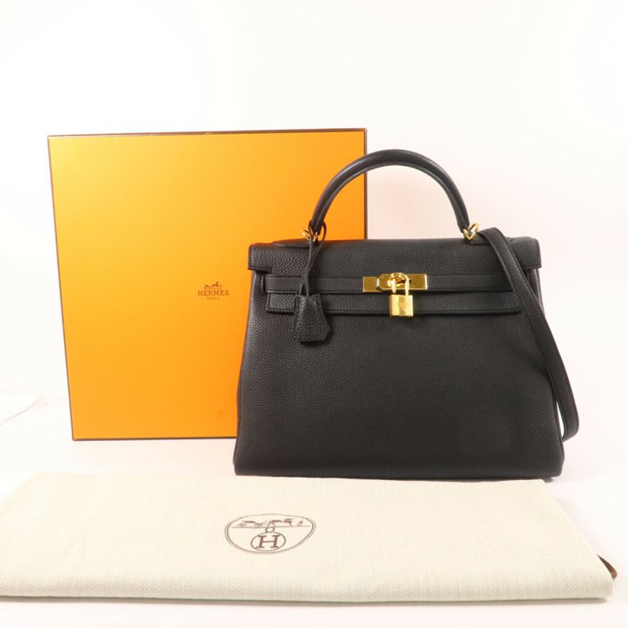 HERMES Togo皮革Kelly 32手挽肩背兩用袋Noir-8