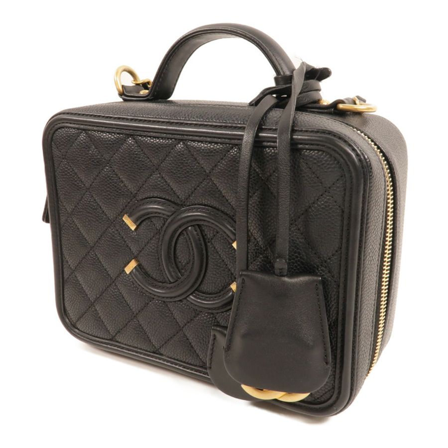 CHANEL 牛皮皮革Filigree Vanity Case手挽肩背兩用袋-2