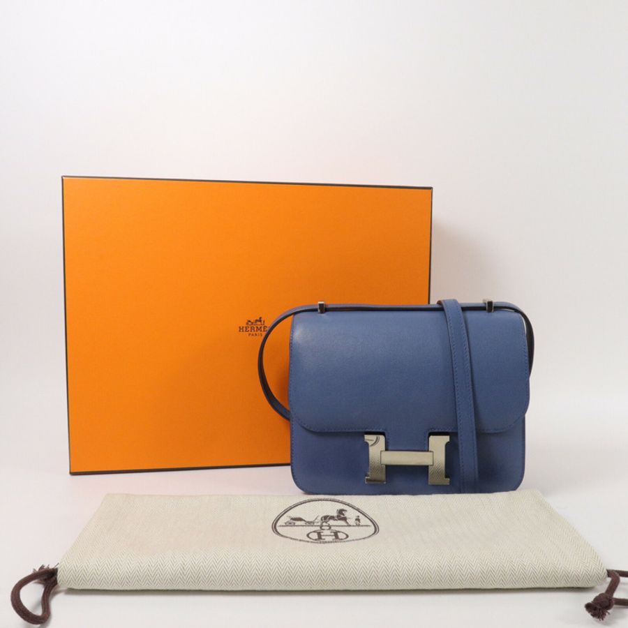 HERMES Swift皮革Constance Mini肩背袋Bleu Agate-9