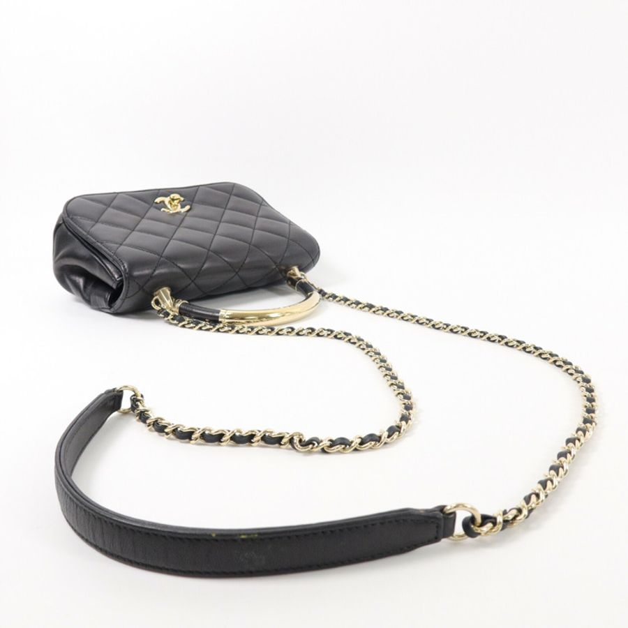 CHANEL 羊皮皮革Carry Chic Flap Bag鏈帶手挽肩背兩用袋-7