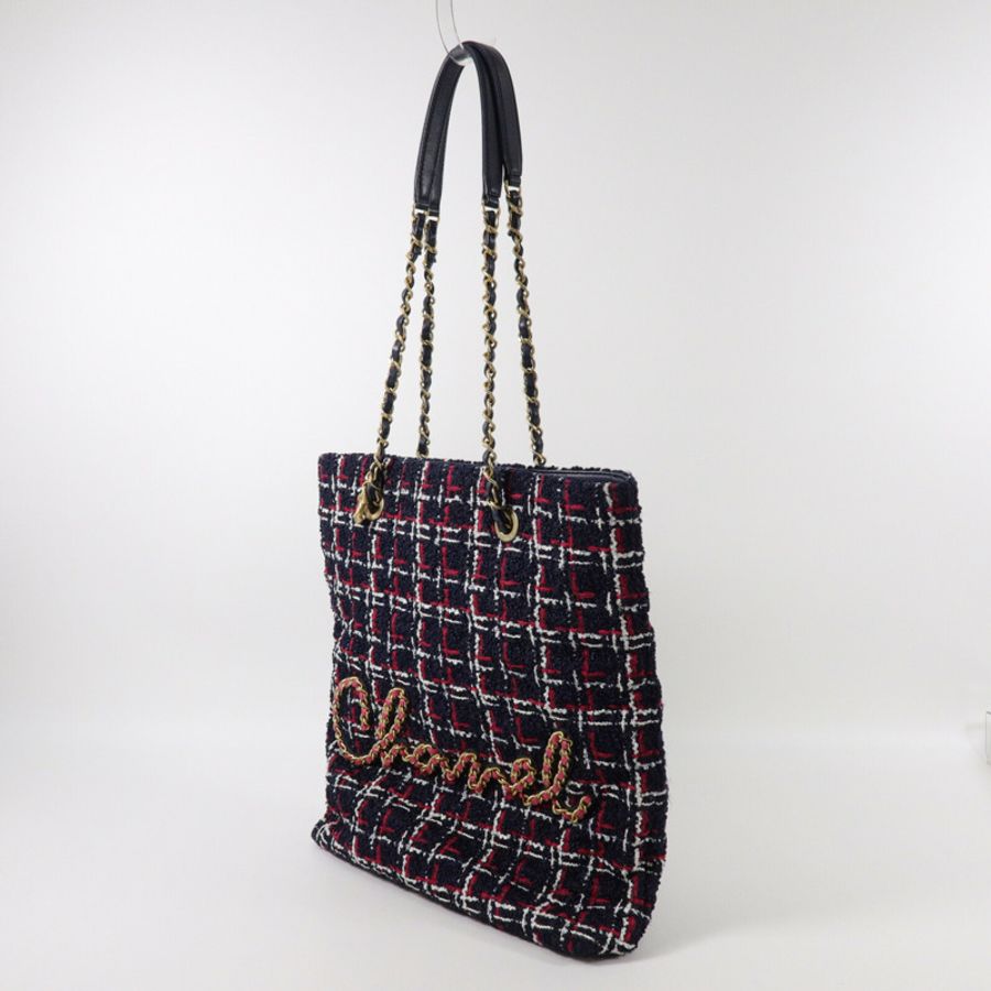 CHANEL Tweed Shopping Tote鏈帶肩背袋-2