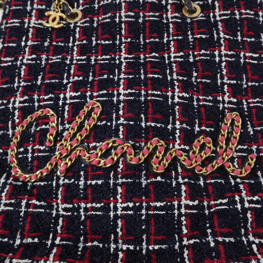 CHANEL Tweed Shopping Tote鏈帶肩背袋-5