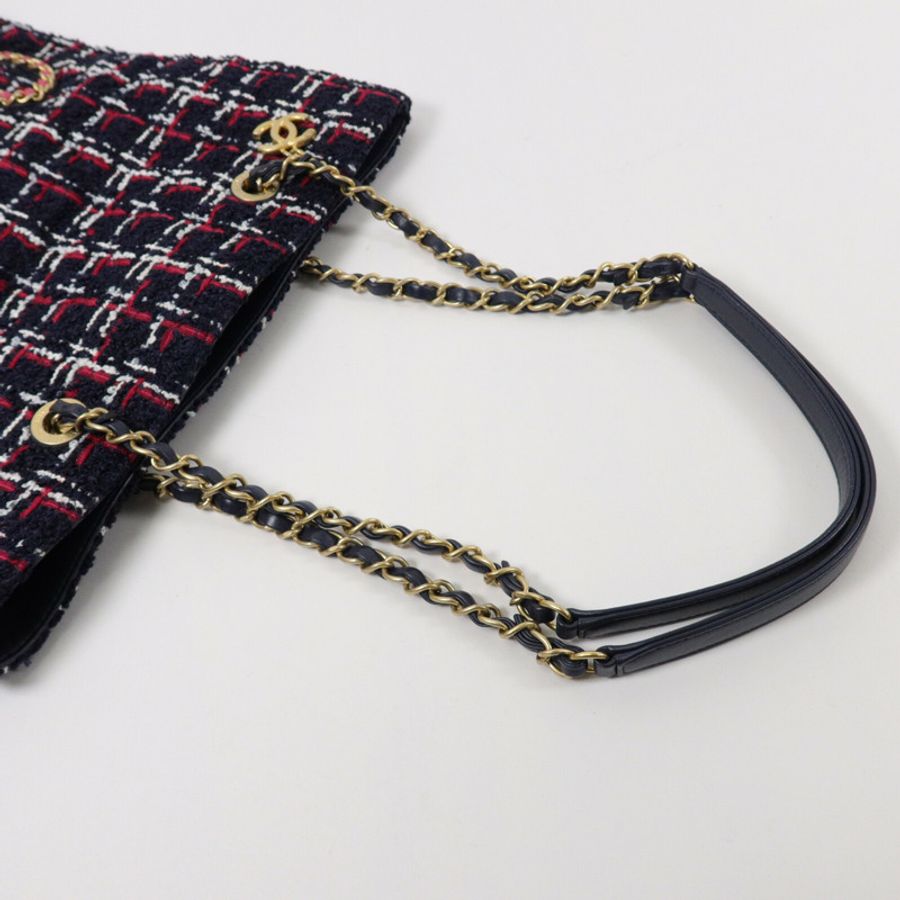 CHANEL Tweed Shopping Tote鏈帶肩背袋-9
