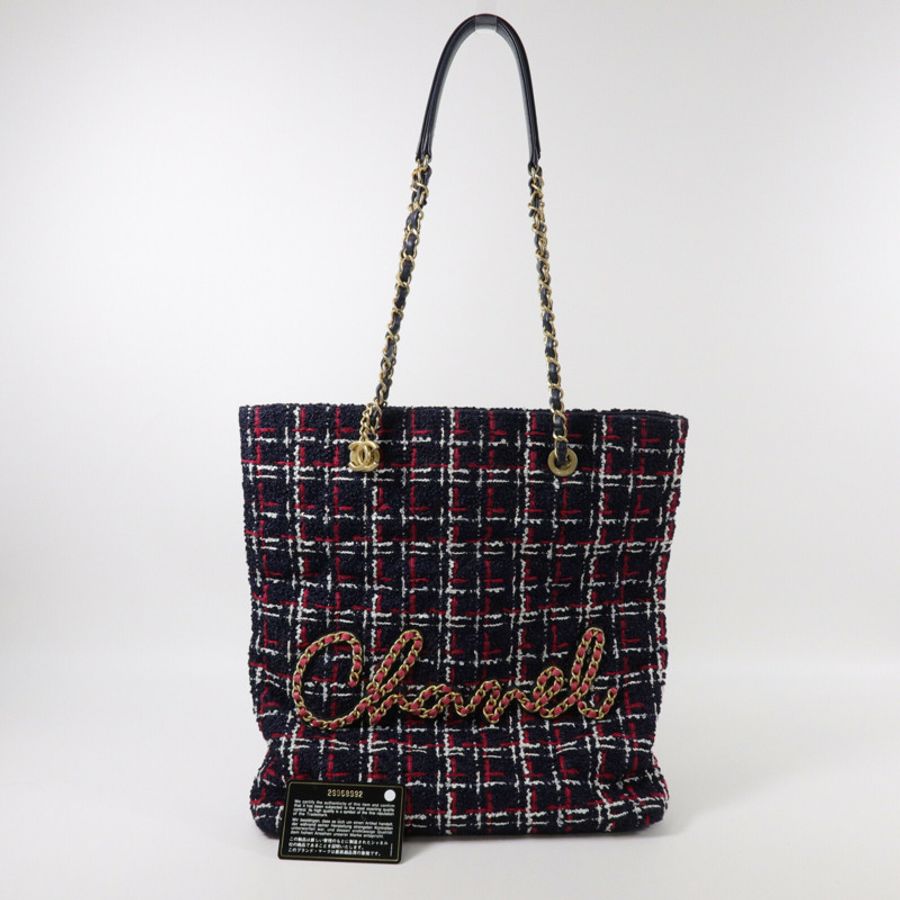 CHANEL Tweed Shopping Tote鏈帶肩背袋-10