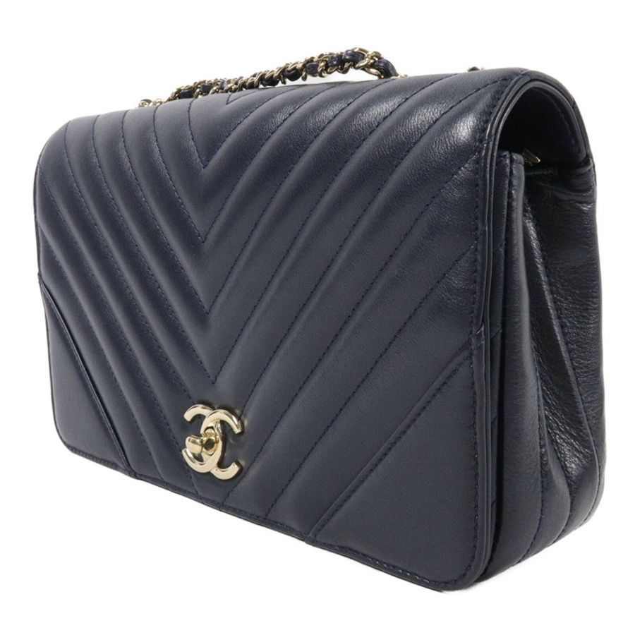 CHANEL 牛皮皮革Chevron Flap Bag鏈帶肩背袋-2