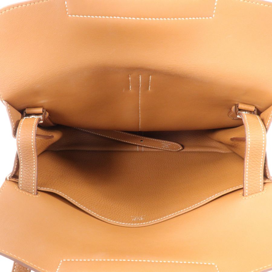 HERMES Clemence皮革Halzan 31手挽肩背兩用袋Gold-4