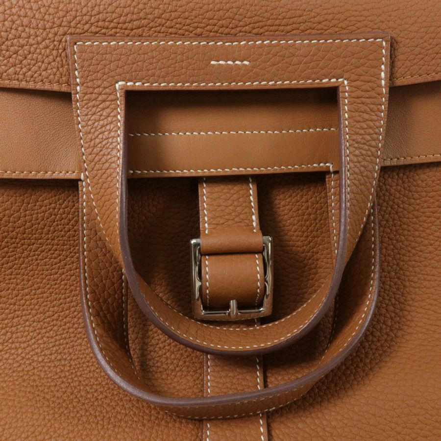 HERMES Clemence皮革Halzan 31手挽肩背兩用袋Gold-7