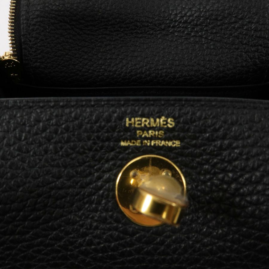HERMES Clemence皮革Mini Lindy手挽肩背兩用袋Noir-5