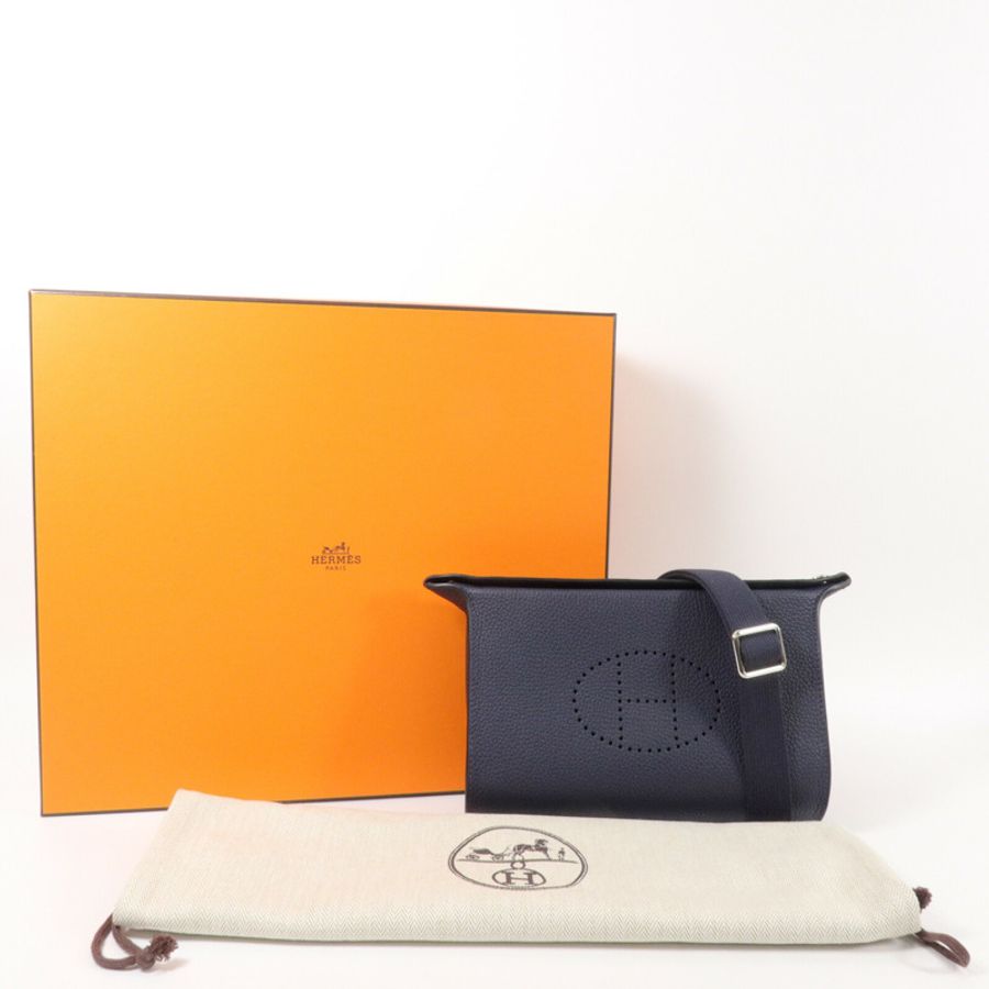 HERMES Togo皮革Videpoches Bag肩背袋Bleu Abysse-9