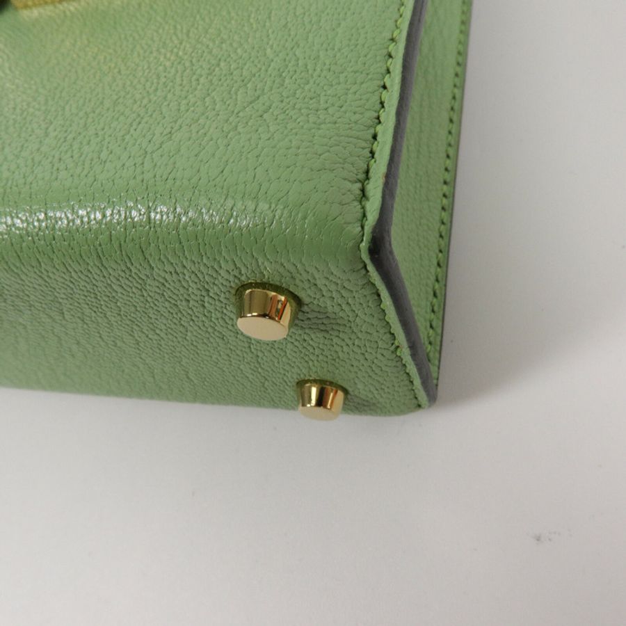 HERMES Chevre皮革Verrou Mini鏈帶肩背袋Vert Criquet-11