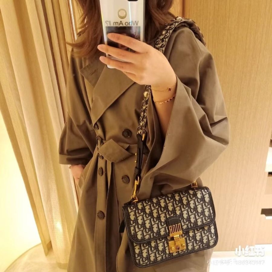 DIOR 老花帆布重工寬肩帶 郵差包 21*13*4 9新 配件塵袋 吊牌 鑰匙-0