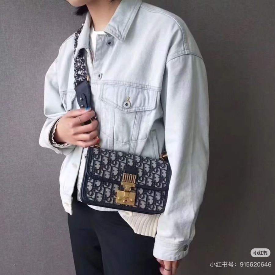 DIOR 老花帆布重工寬肩帶 郵差包 21*13*4 9新 配件塵袋 吊牌 鑰匙-1