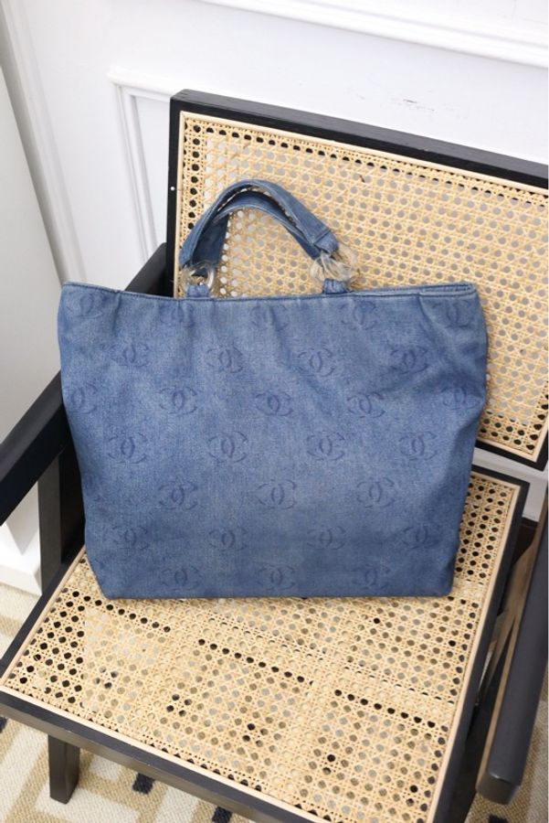Chanel 7开丹宁牛仔满印cc亚克力拼接tote包-0