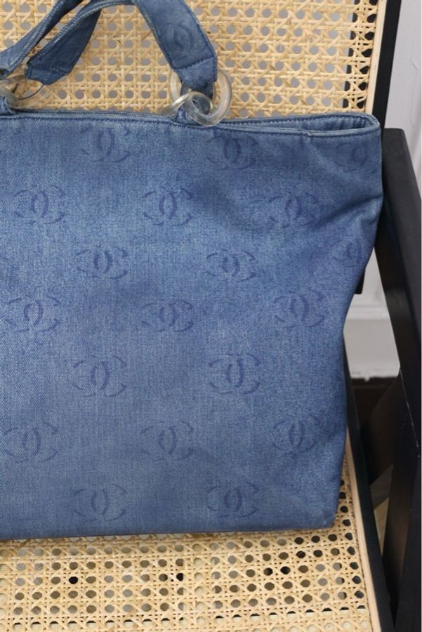 Chanel 7开丹宁牛仔满印cc亚克力拼接tote包-21