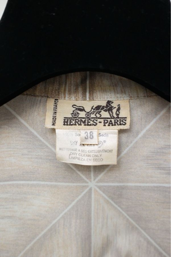 Hermes绿色果实花卉真丝衬衫-17