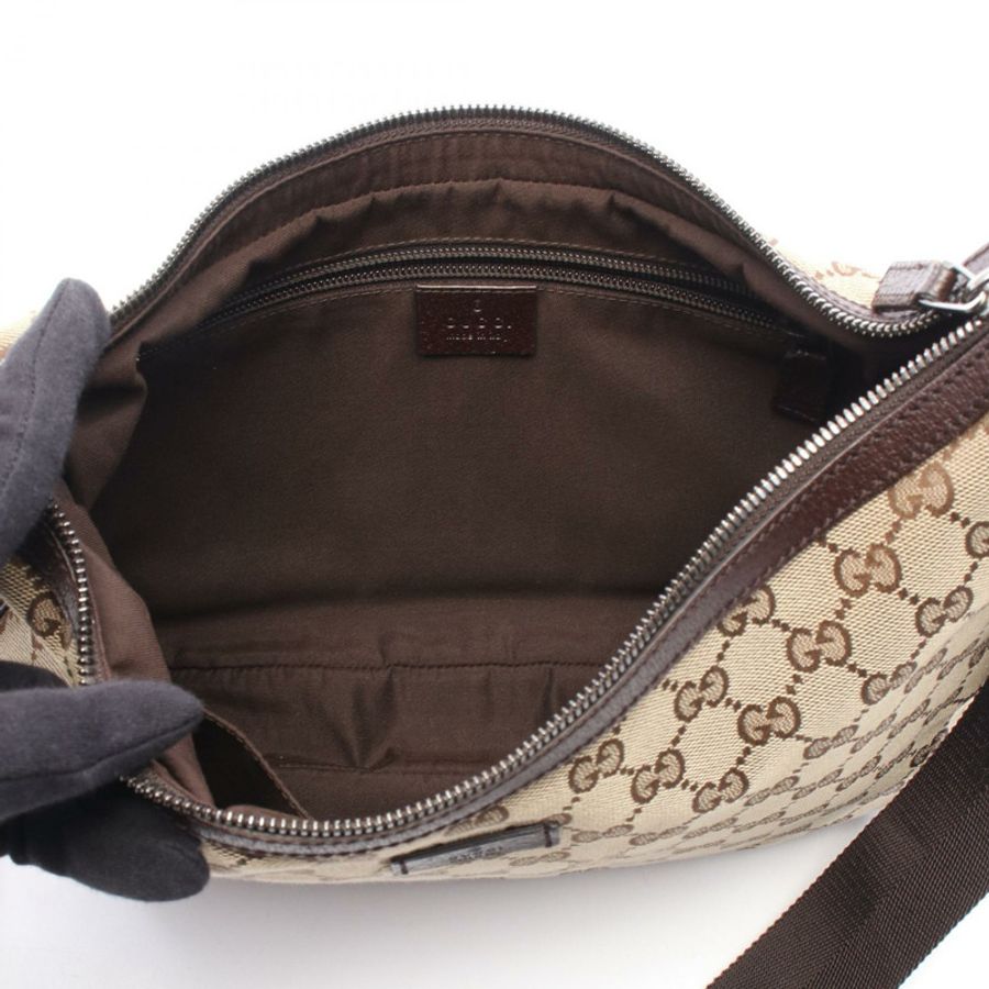 GUCCI GG帆布肩斜背包 122790 帆布皮革 米色棕色 二手-2