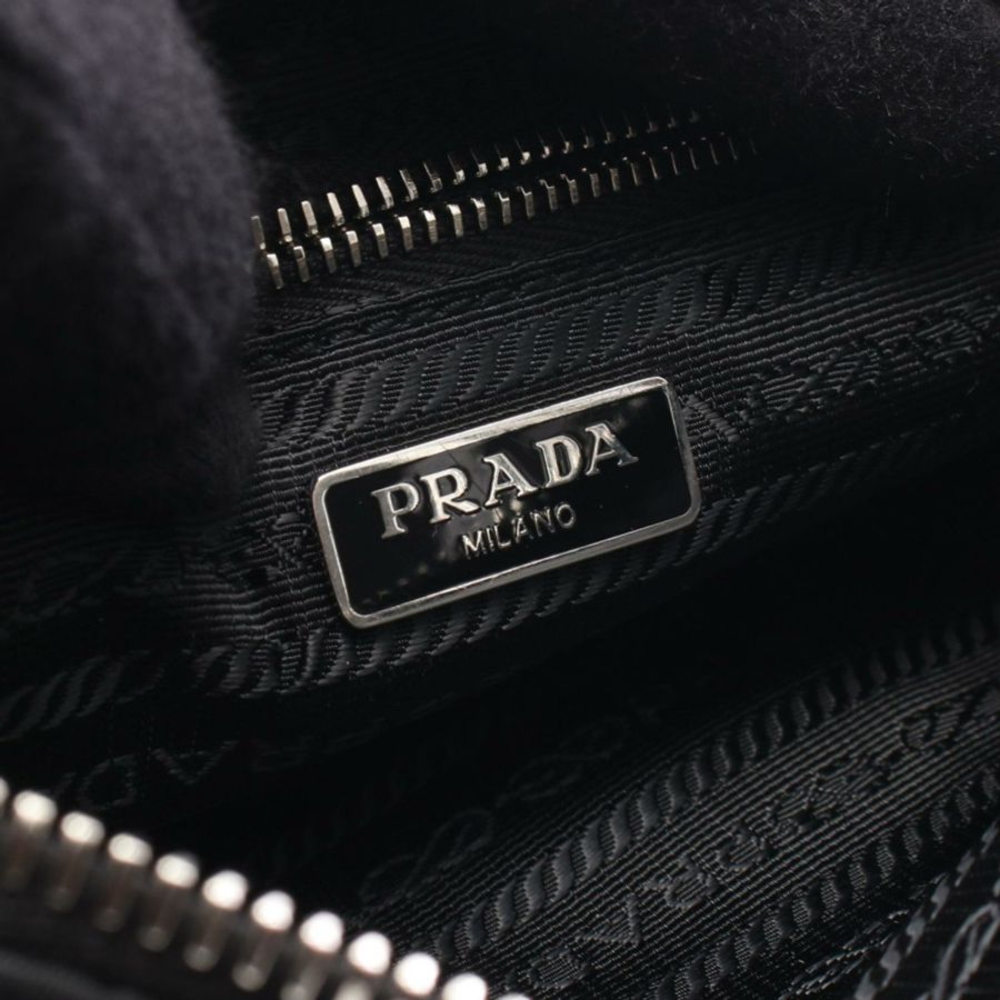 PRADA 絎縫雙肩鏈條手提包 1BH026 尼龍皮革 黑色 二手 女士-3