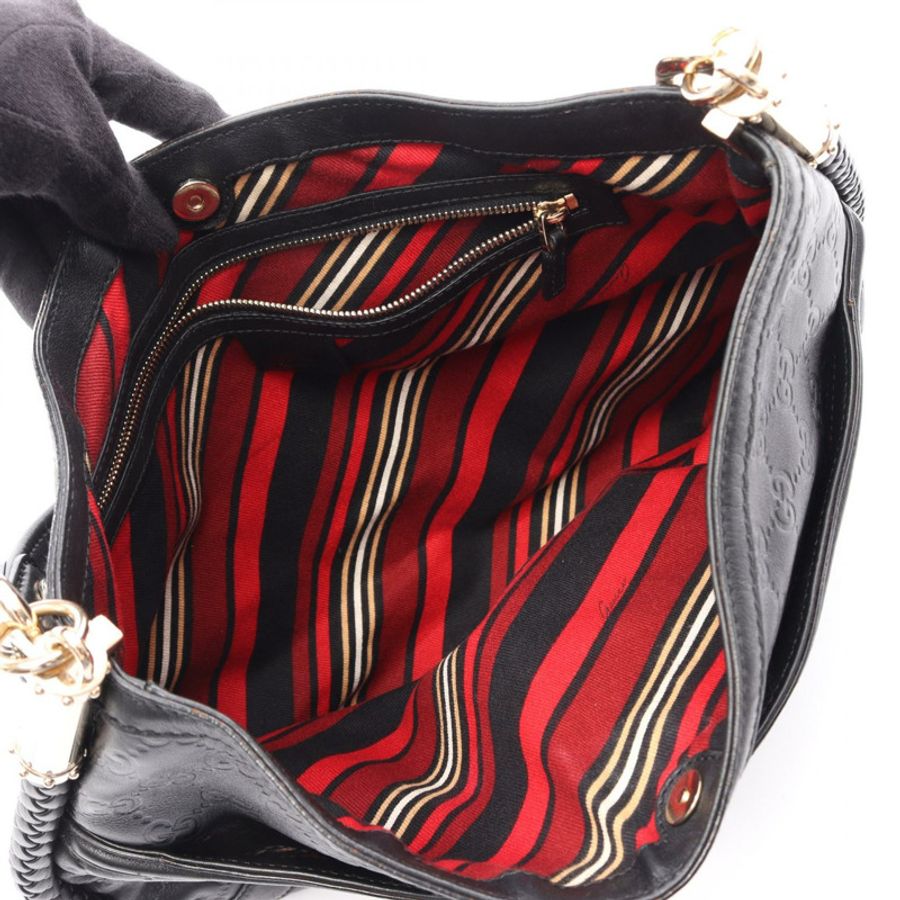 GUCCI Guccissima 雙G互扣式肩背包 167714 黑色皮革 二手 女士-2