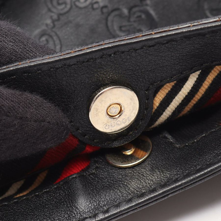GUCCI Guccissima 雙G互扣式肩背包 167714 黑色皮革 二手 女士-5