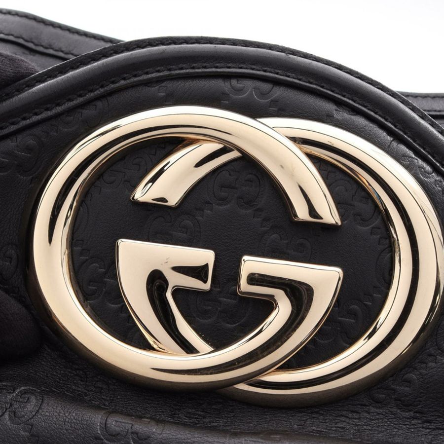 GUCCI Guccissima 雙G互扣式肩背包 167714 黑色皮革 二手 女士-12