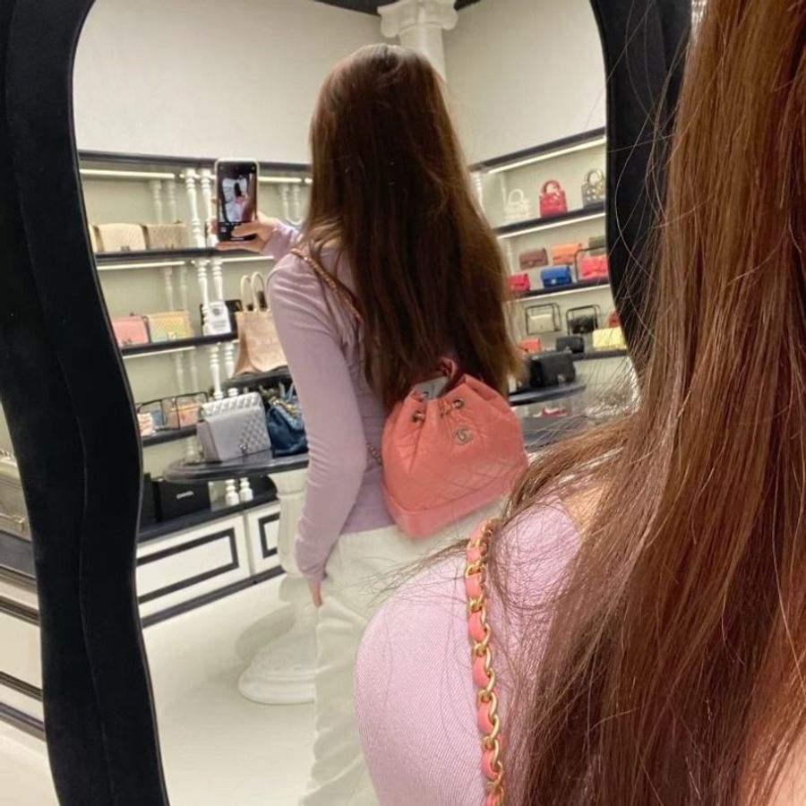 Chanel Gabrielle流浪後背包 小號 粉色 銀扣 牛皮 21*23*10 95新 配件塵袋-1