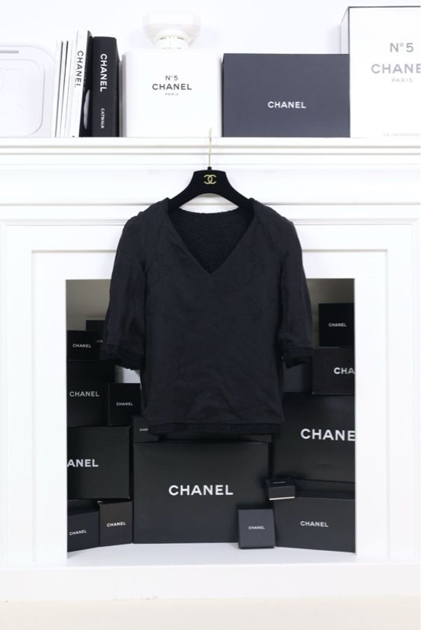 Chanel 15年黑色V领五分袖上衣外套-4