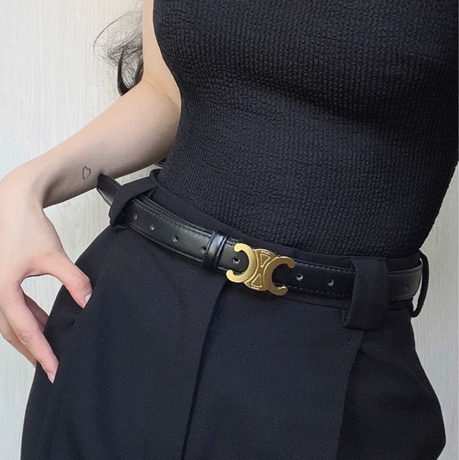 celine belt celine 皮帶 黑金 2.5 75cm-0