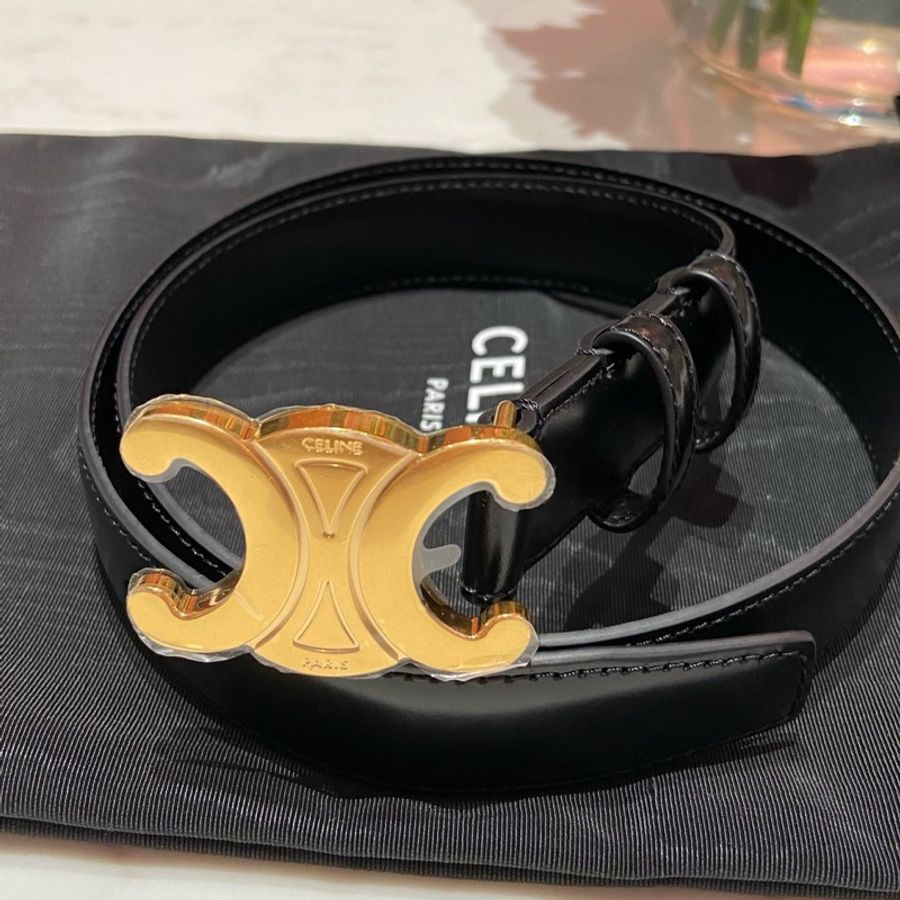 celine belt celine 皮帶 黑金 2.5 75cm-1