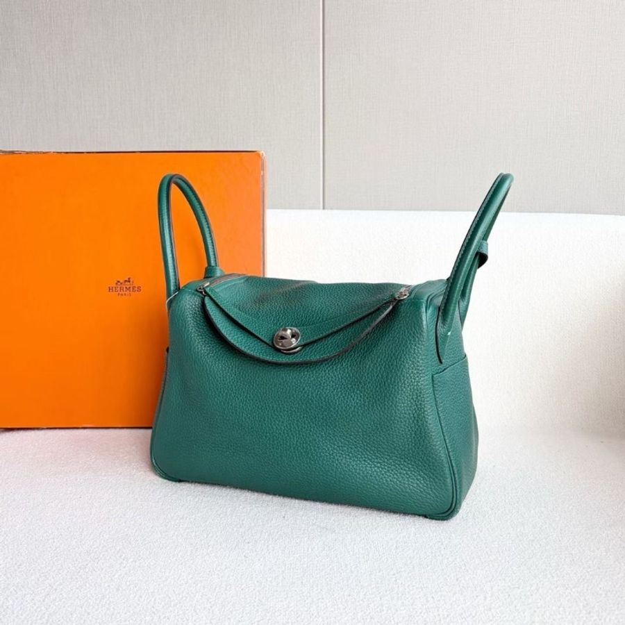 Hermes Lindy30 孔雀綠 銀扣 TC皮30*20*15 9新 配件塵袋-7