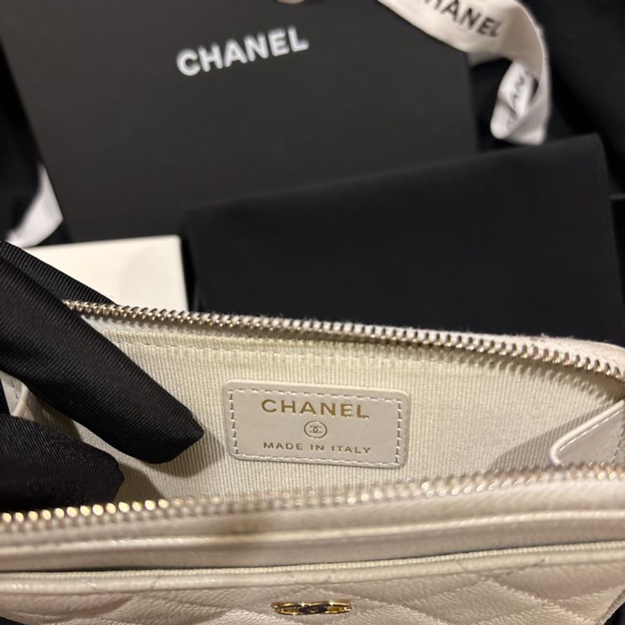 CHANEL 香奈兒CF菱格紋L型卡夾 零錢包 荔枝灰 晶片款-4