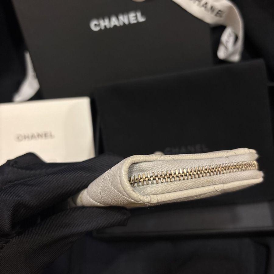 CHANEL 香奈兒CF菱格紋L型卡夾 零錢包 荔枝灰 晶片款-5