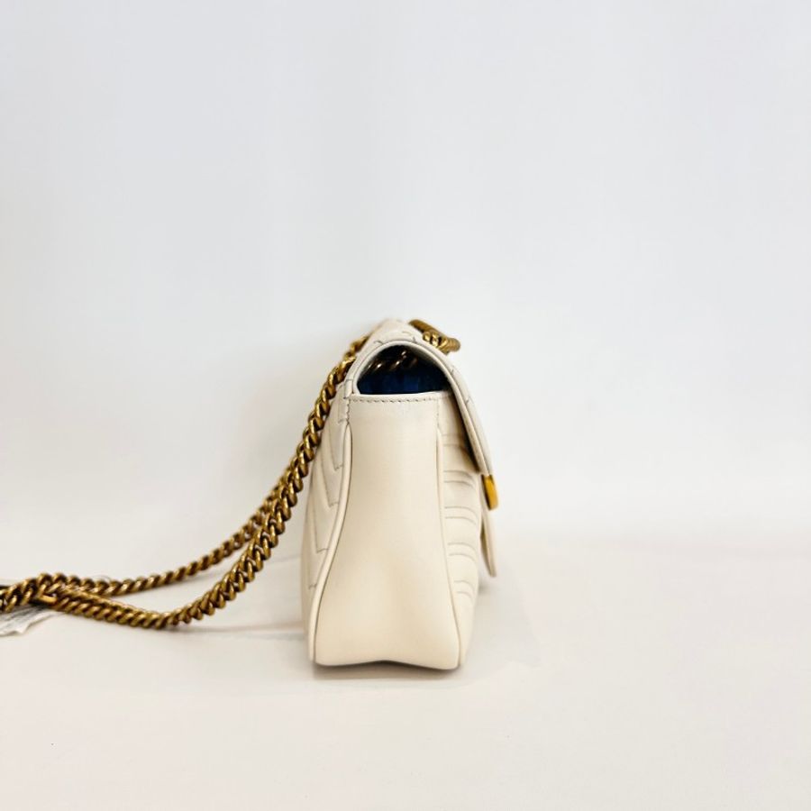 Gucci/古馳白色全皮馬蒙26鏈條單肩斜挎包-3