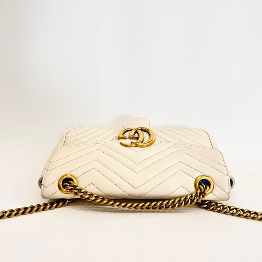 Gucci/古馳白色全皮馬蒙26鏈條單肩斜挎包-5