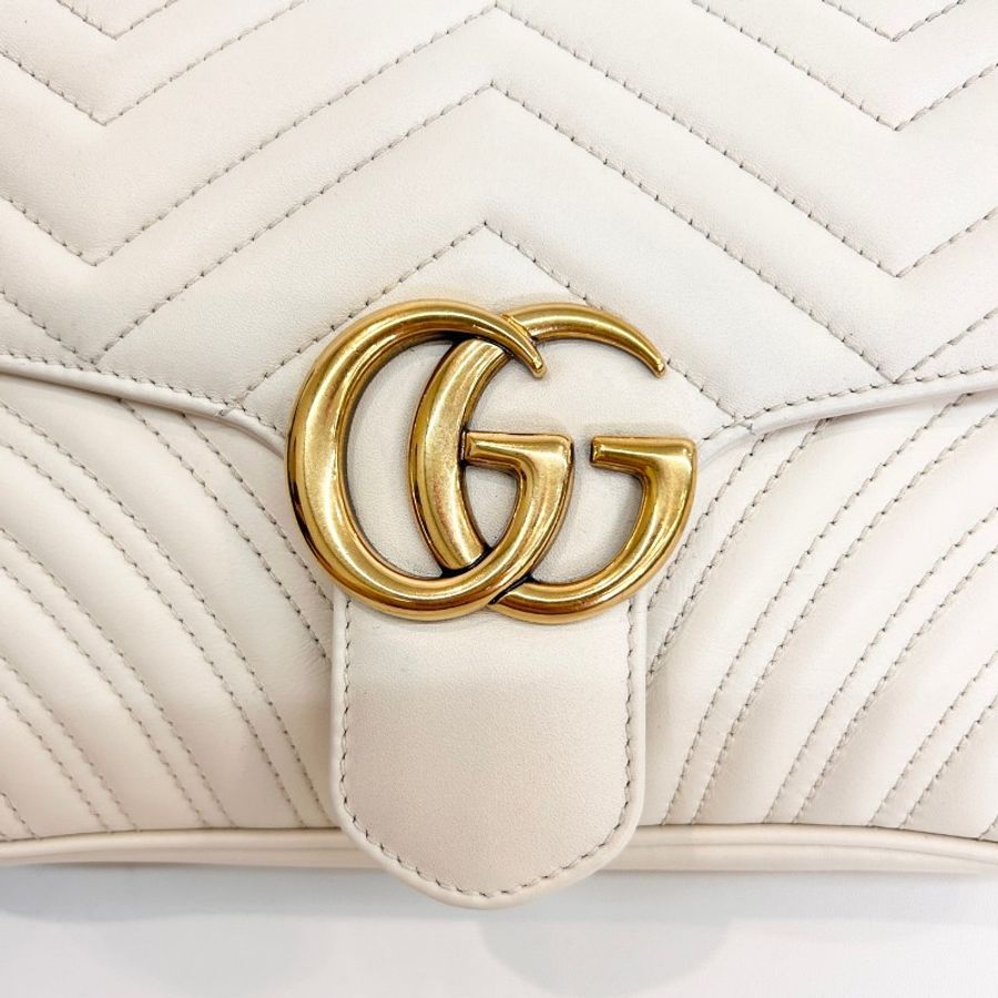 Gucci/古馳白色全皮馬蒙26鏈條單肩斜挎包-6