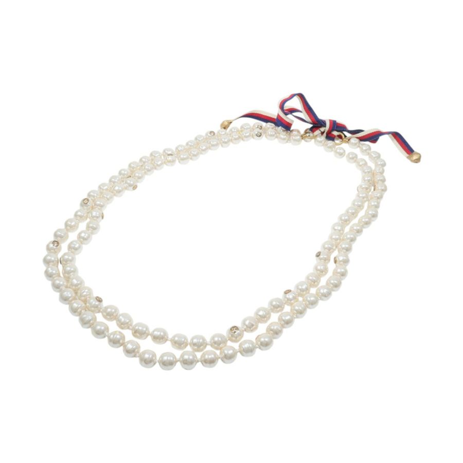 GUCCI PVC/Metal Faux Pearl Ribbon Necklace項鏈-3