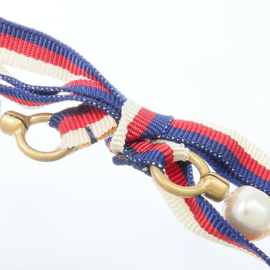 GUCCI PVC/Metal Faux Pearl Ribbon Necklace項鏈-4