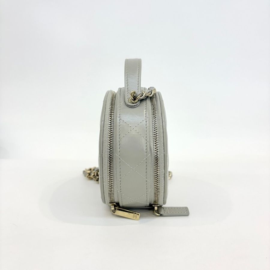 Chanel灰色羊皮金扣小號手提單肩斜挎包晶片款-2
