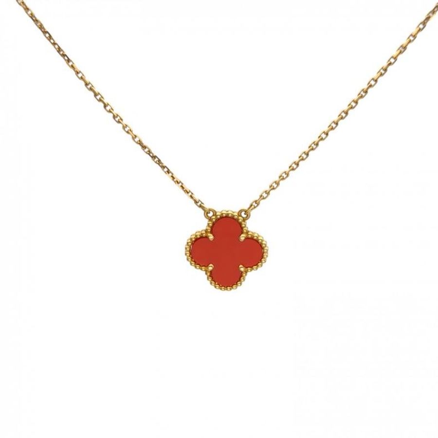 VAN CLEEF&ARPELS VintageAlhambra中號單花項鏈新扣18K黃金/紅玉髓-0